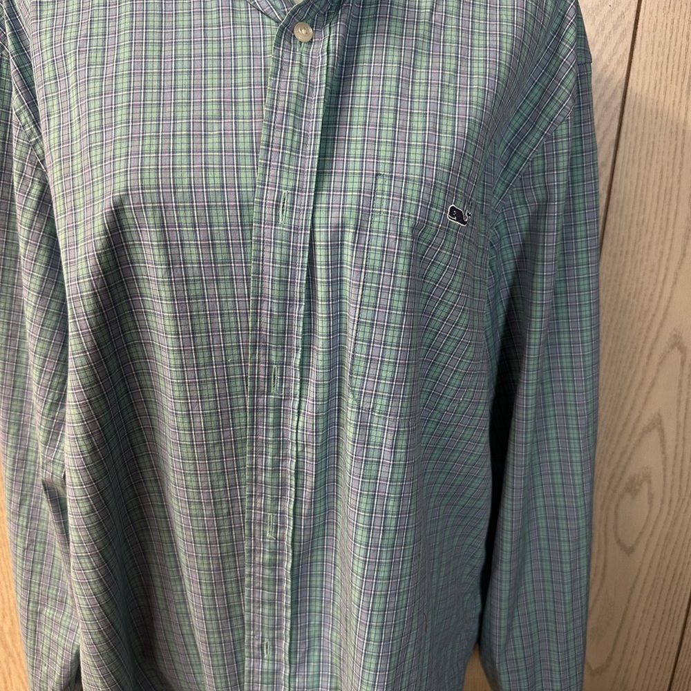 Vineyard Vines Blue and Green Plaid Button Down Shirt